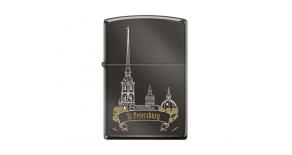 Зажигалка ZIPPO Петропавловская крепость, с покрытием Black Ice®, латунь/сталь, чёрная, 36x12x56 мм